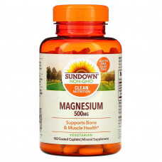 Sundown Naturals, Магний, 500 мг, 180 капсуловидных таблеток в оболочке