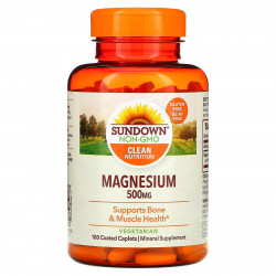 Sundown Naturals, Магний, 500 мг, 180 капсуловидных таблеток в оболочке
