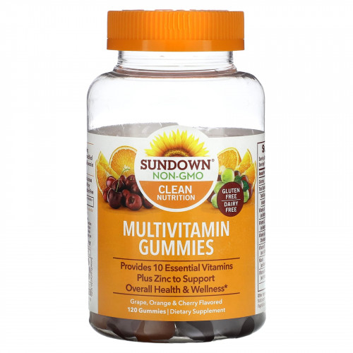 Sundown Naturals, Мультивитаминные жевательные конфеты, со вкусом винограда, апельсина и вишни, 120 шт.