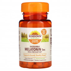 Sundown Naturals, Растворимый мелатонин, вишня, 5 мг, 90 микролозжей