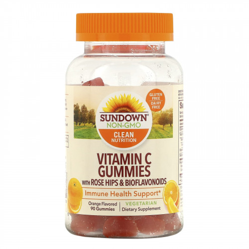 Sundown Naturals, Жевательные конфеты с плодами шиповника и биофлавоноидами, апельсиновый вкус, 90 жевательных конфет