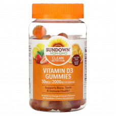 Sundown Naturals, жевательные конфеты с витамином D3, со вкусом клубники, апельсина и лимона, 25 мкг (1000 МЕ), 90 жевательных конфет