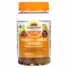 Sundown Naturals, Жевательные мармеладки с пробиотиком и иммунитетом, ананас, малина и апельсин, 60 жевательных таблеток