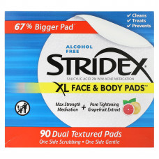 Stridex, XL, прокладки для лица и тела, без спирта, 90 прокладок с двойной текстурой