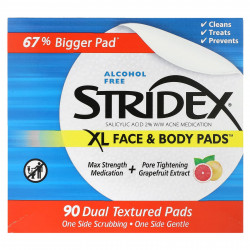 Stridex, XL, прокладки для лица и тела, без спирта, 90 прокладок с двойной текстурой