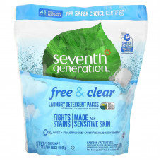 Seventh Generation, Пакеты с моющим средством для стирки, бесплатные и прозрачные, 45 упаковок, 31,7 унции (1,98 фунта)