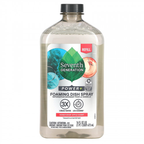 Seventh Generation, Power + Foaming Dish Spray, Refill, хрустящее яблоко, 473 мл (16 жидк. Унций)