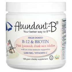 Sufficient C, Abundant-B, высокодозированная смесь для приготовления напитка с витамином B-12 и биотином, розовый лимонад, 108 г