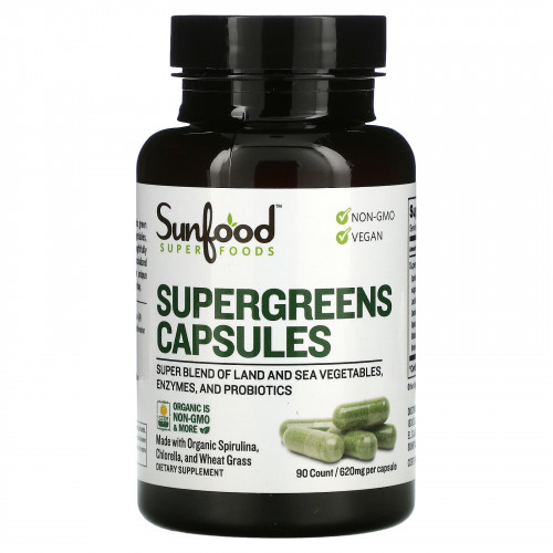 Sunfood, Supergreens, 620 мг, 90 капсул