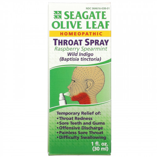 Seagate, спрей для горла из листьев оливы, с мятой и малиной, 30 мл (1 жидк. унция)