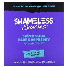 Shameless Snacks, суперкислые жевательные конфеты, со вкусом голубой малины, 6 пакетиков по 50 г (1,8 унции)