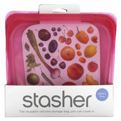 Stasher, Многоразовый силиконовый контейнер для еды, удобный размер для бутербродов, средний, малиновый, 450 мл (15 жидк. унций)