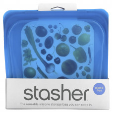 Stasher, Многоразовый силиконовый пищевой пакет, размер сэндвичей, средний, голубика, 450 мл (15 жидк. Унций)