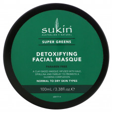 Sukin, Super Greens, маска для лица для выведения токсинов, 100 мл (3,38 жидк. унции)