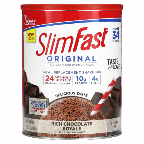 SlimFast, Original, коктейльная смесь-заменитель пищи, насыщенный шоколадный вкус, 884 г (1,94 фунта)
