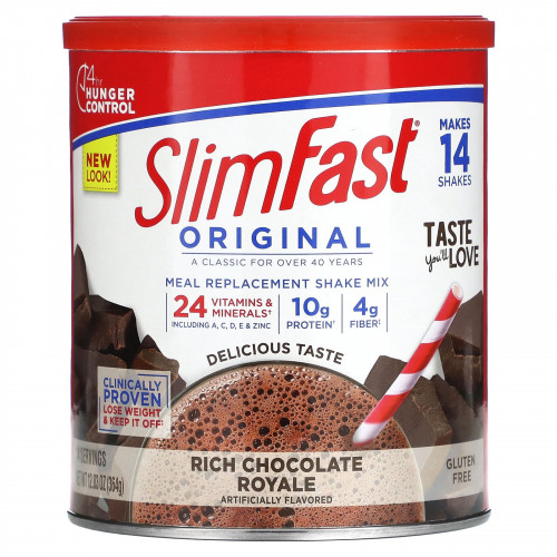 SlimFast, Original, коктейльная смесь для замены приема пищи, насыщенный шоколадный вкус, 364 г (12,83 унции)