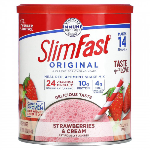 SlimFast, Original, коктейльная смесь-заменитель пищи, клубника со сливками, 364 г (12,83 унции)