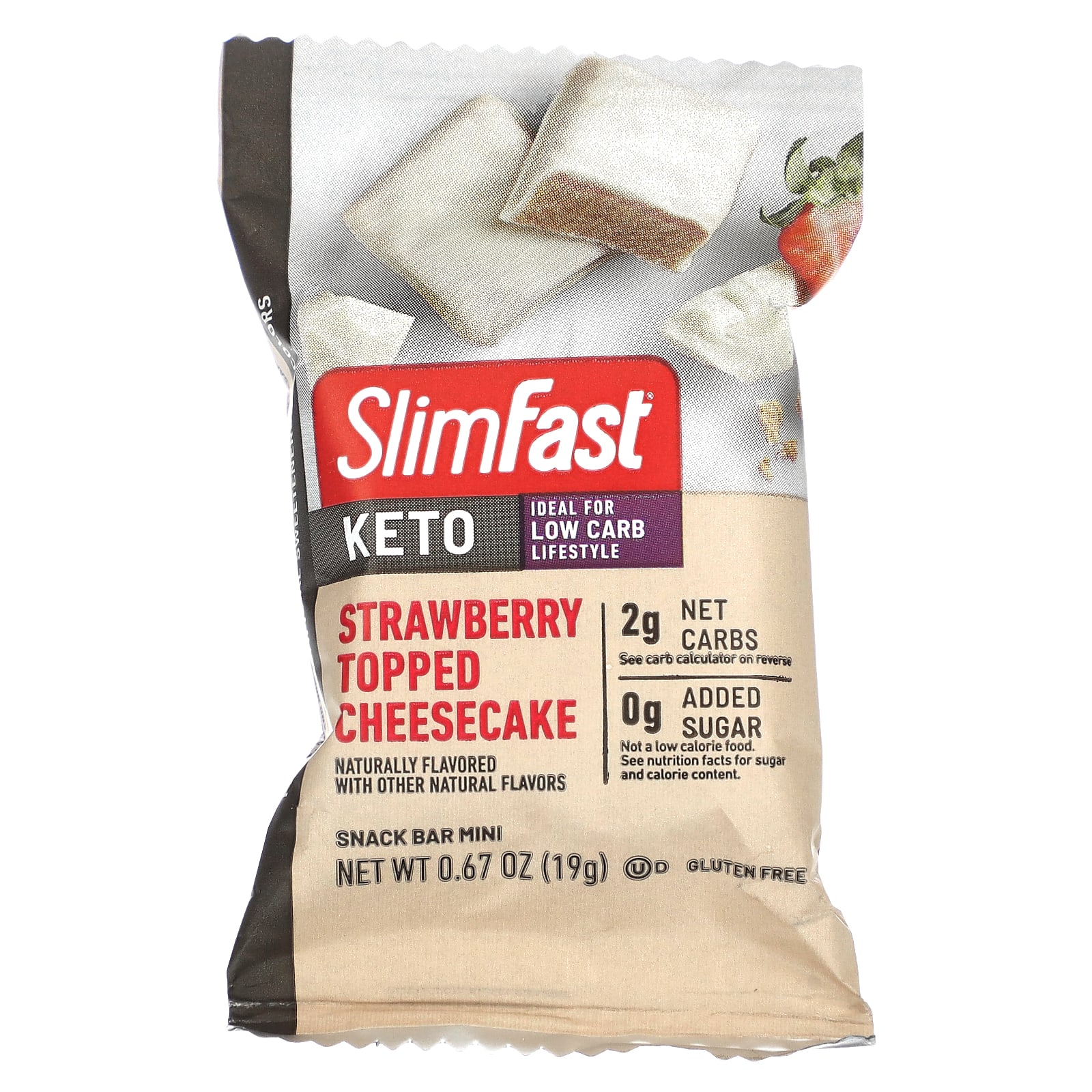 SlimFast, Keto Snack Bar Mini, чизкейк с клубникой, 12 пакетиков, 19 г (0,6 унции)