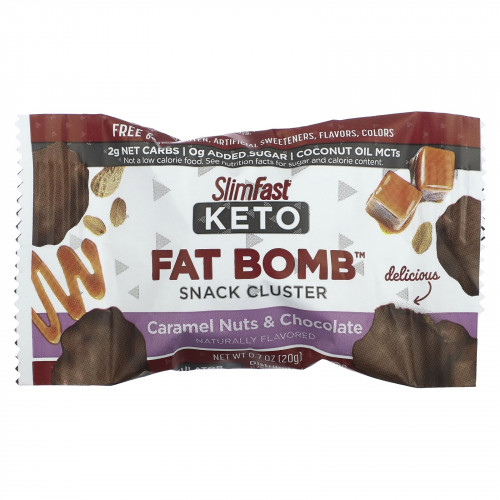 SlimFast, Keto Fat Bomb Snack Cluster, карамель, орехи и шоколад, 14 штук, 20 г (0,7 унции)