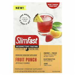 SlimFast, Прерывистое голодание, бодрящая добавка для гидратации, фруктовый пунш, 12 палочек по 4 г (0,14 унции)