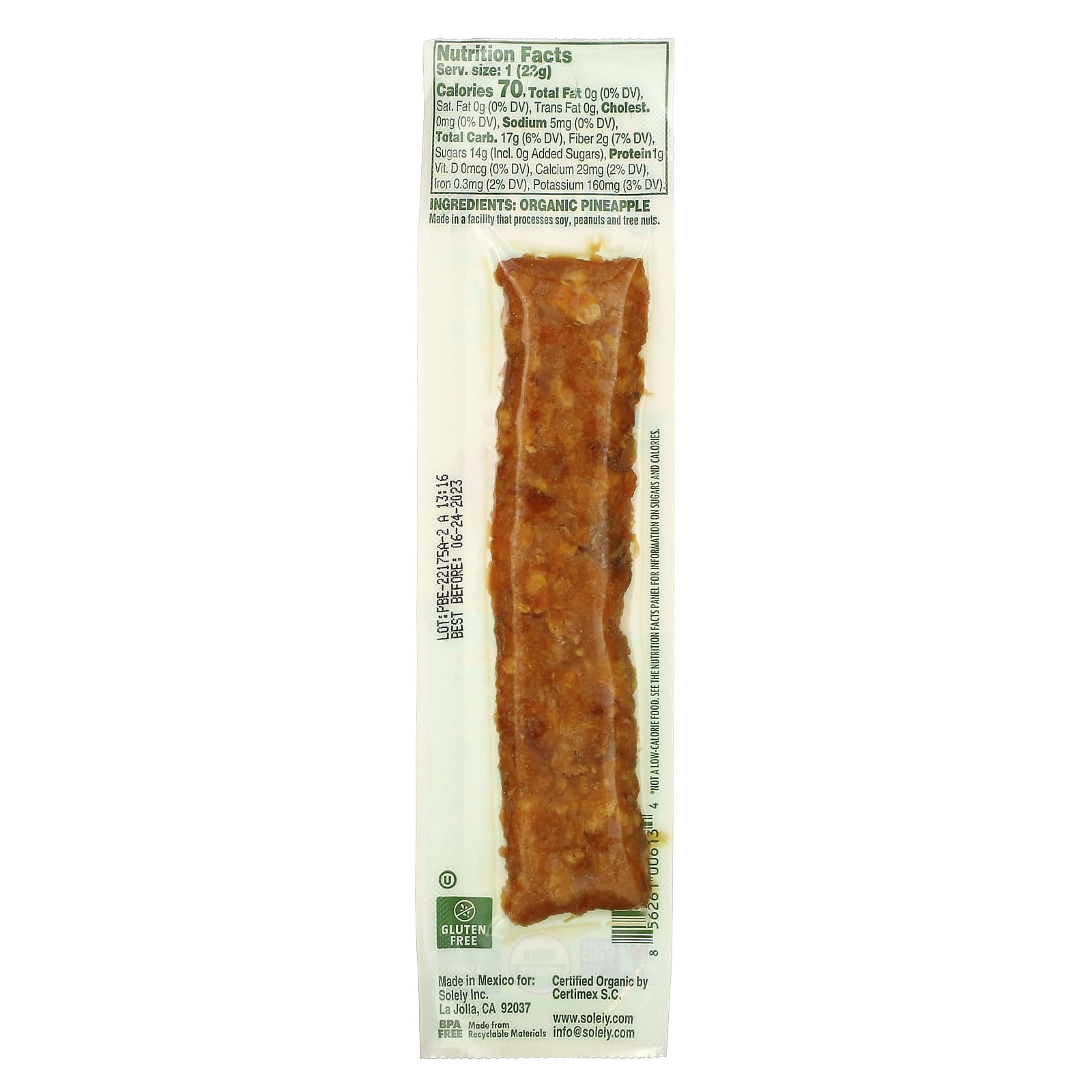 Solely, Fruit Jerky, органический ананас, 23 г (0,8 унции)