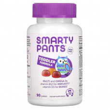 SmartyPants, мультивитамины и омега-3 кислоты для малышей, виноград, апельсин и голубика, 90 жевательных конфет