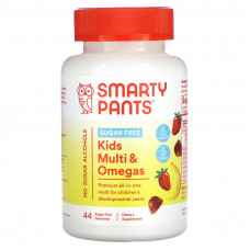 SmartyPants, Мультивитамины и омега для детей без сахара, клубника и банан, 44 жевательные мармеладки