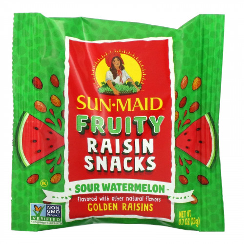 Sun-Maid, Fruity Raisin Snacks, кислый арбуз, 7 пакетиков по 20 г (0,7 унции)