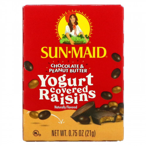 Sun-Maid, Йогуртовый изюм, шоколад и арахисовая паста, 6 коробок по 21 г (0,75 унции)