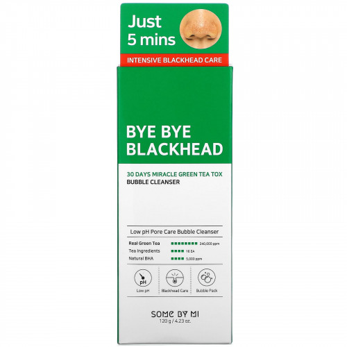 SOME BY MI, Bye Bye Blackhead, 30 Days Miracle Green Tea Tox, очищающее средство для пузырей, 120 г (4,23 унции)
