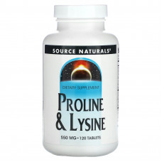 Source Naturals, L-пролин и L-лизин, 550 мг, 120 таблеток