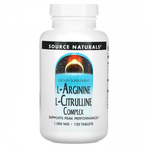 Source Naturals, Комплекс L-аргинина и L-цитруллина, 1000 мг, 120 таблеток