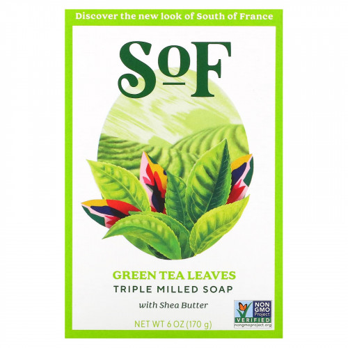 SoF, Green Tea, Кусковое мыло французского измельчения с органическим маслом ши, 6 унций (170 г)