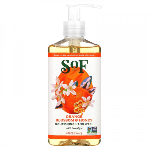 SoF, Средство для мытья рук с успокаивающим алоэ вера, соцветиями апельсина и медом, 8 унций (236 мл)