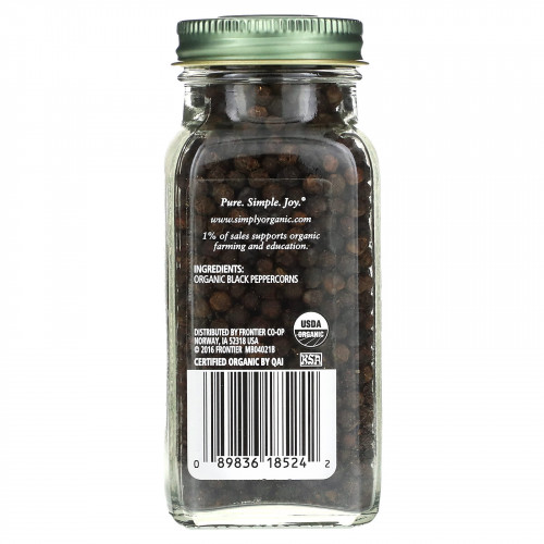Simply Organic, Зерна черного перца, 2.65 унций (75 г)