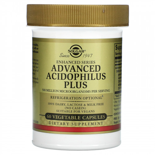 Solgar, Advanced Acidophilus Plus, 60 растительных капсул