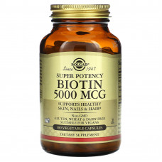 Solgar, биотин, 5000 мкг, 100 растительных капсул