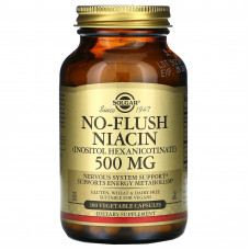 Solgar, ниацин, не вызывающий покраснений, 500 мг, 100 вегетарианских капсул