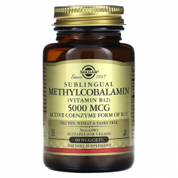 Solgar, Сублингвальный метилкобаламин (витамин B12), 5000 мкг, 60 капсул