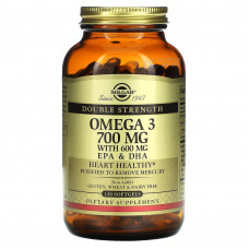 Solgar, Омега-3, ЭПК и ДГК, двойной концентрации, 700 мг, 120 мягких таблеток