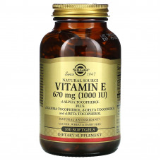 Solgar, Витамин Е природного происхождения, 670 мг (1000 МЕ), 100 мягких желатиновых капсул