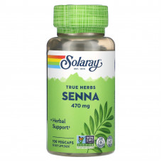 Solaray, True Herbs, сенна, 470 мг, 100 растительных капсул