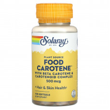 Solaray, Растительный источник, пищевой каротин с бета-каротином и комплексом каротиноидов, 500 мкг, 100 мягких таблеток