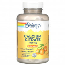 Solaray, Цитрат кальция, натуральный апельсин, 250 мг, 60 жевательных таблеток