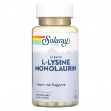 Solaray, L-лизин и монолаурин, в соотношении 1:1, 60 вегетарианских капсул
