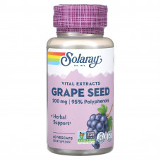 Solaray, Экстракт виноградных косточек, 200 мг, 60 вегетарианских капсул