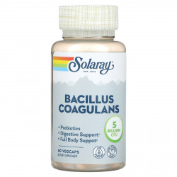 Solaray, бактерии бациллус коагуланс (B. coagulans), 2,5 млрд жизнеспособных клеток, 60 вегетарианских капсул