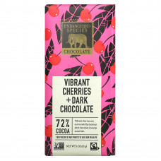 Endangered Species Chocolate, Яркая вишня + темный шоколад, 72% какао, 3 унции (85 г)