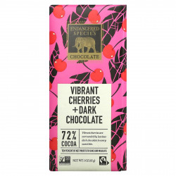 Endangered Species Chocolate, Яркая вишня + темный шоколад, 72% какао, 3 унции (85 г)