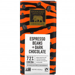 Endangered Species Chocolate, Зерна эспрессо + темный шоколад, 72% какао, 85 г (3 унции)
